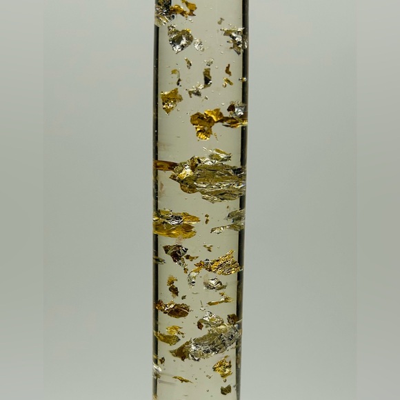 Vintage MCM clear lucite tapered candle with gold and copper flakes. 12” - Picture 4 of 4